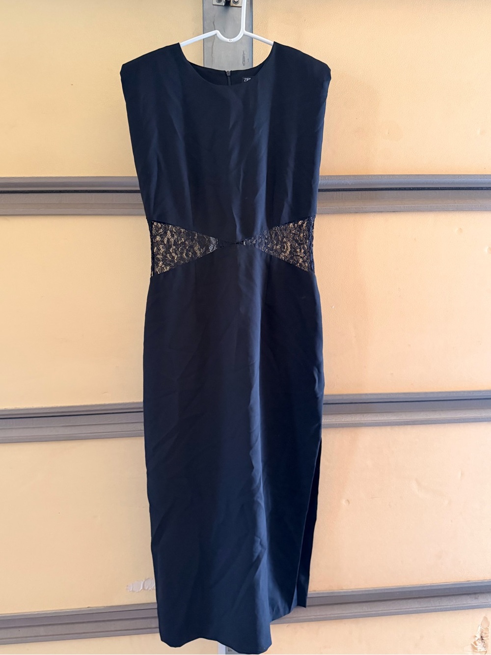 Zara Black Midi Dress with Lace Waist Insets